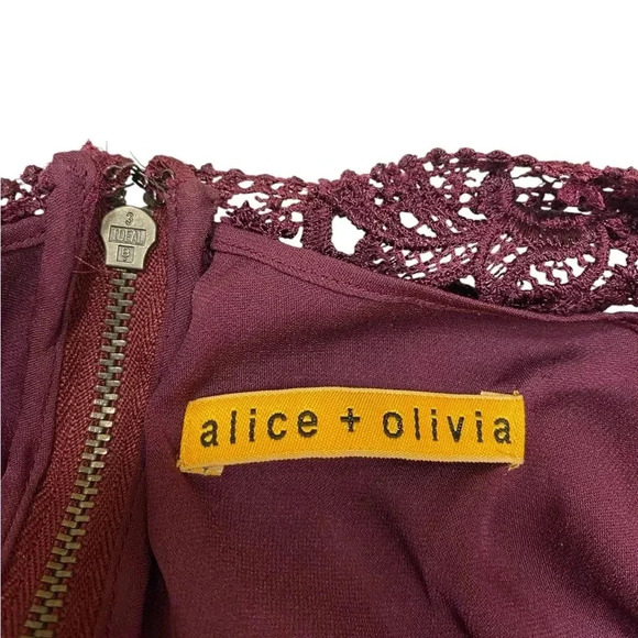 Alice + Olivia Burgundy Lace Dress XS Sheath Open Back Scallop Party Cocktail - Picture 14 of 14